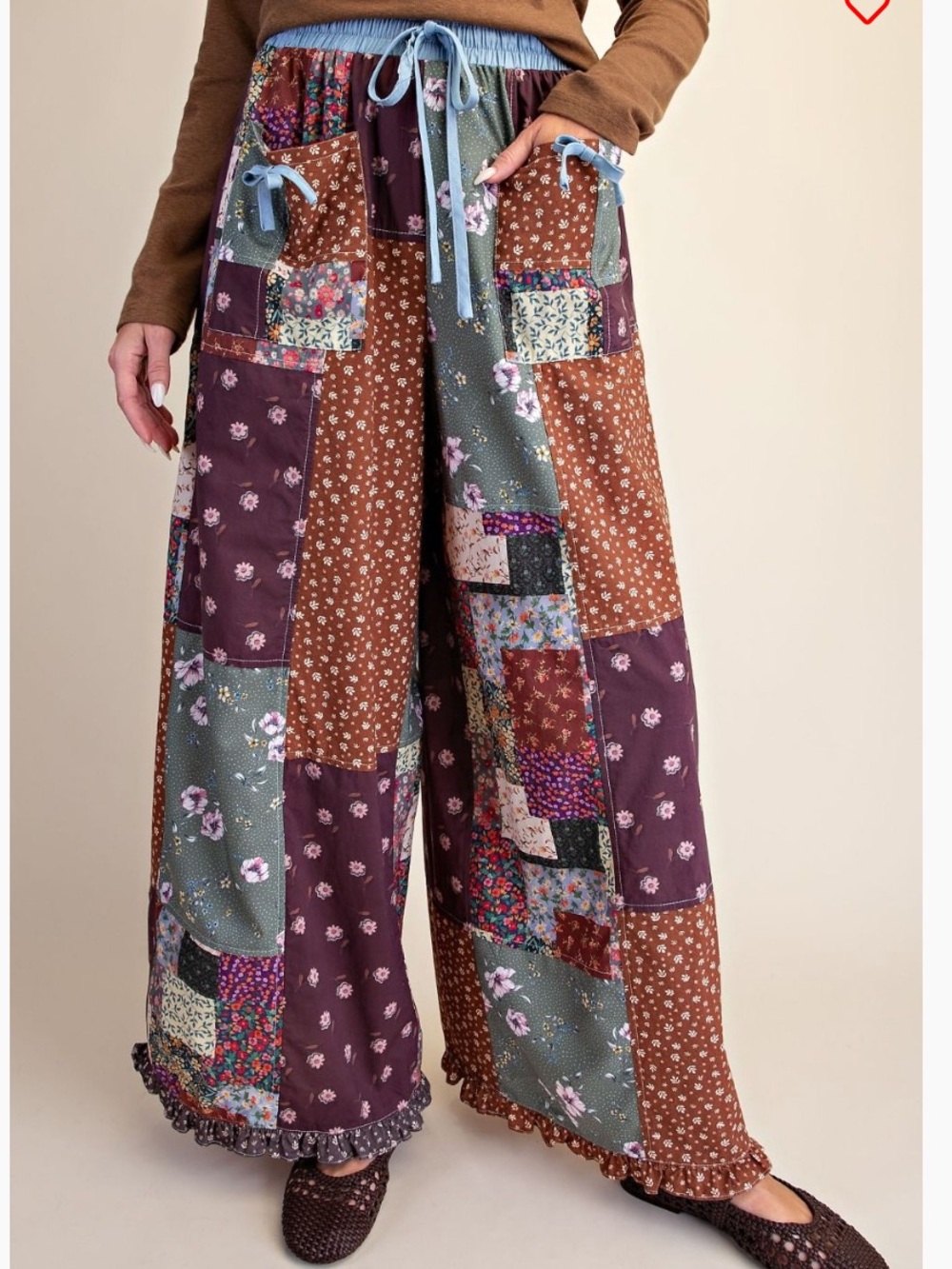 W9–💜🧡🤎 (ETA 9/15) EASEL Patchwork Wide-Leg Pants in Multicolor Patch -